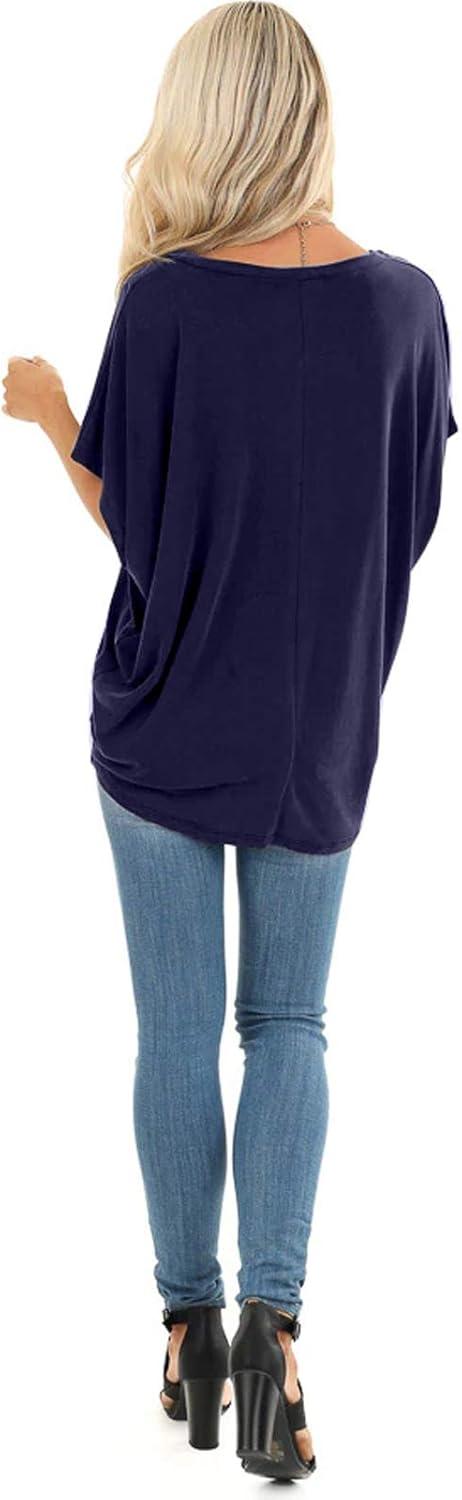 imageSAMPEEL Womens Summer Dolman Sleeve V Neck Casual Tops TshirtsNavy Blue