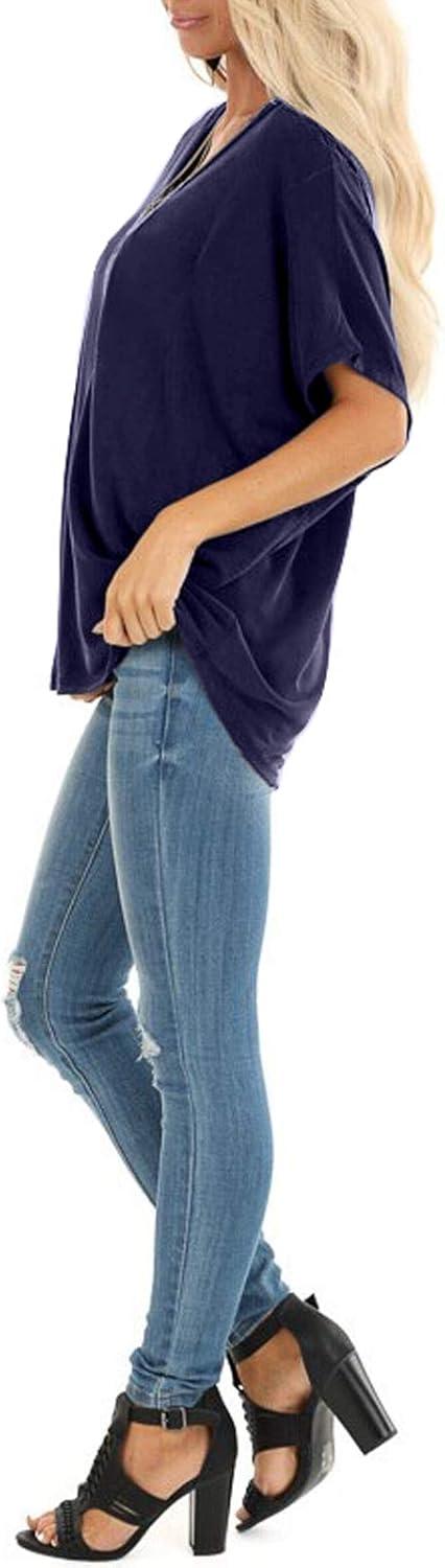 imageSAMPEEL Womens Summer Dolman Sleeve V Neck Casual Tops TshirtsNavy Blue