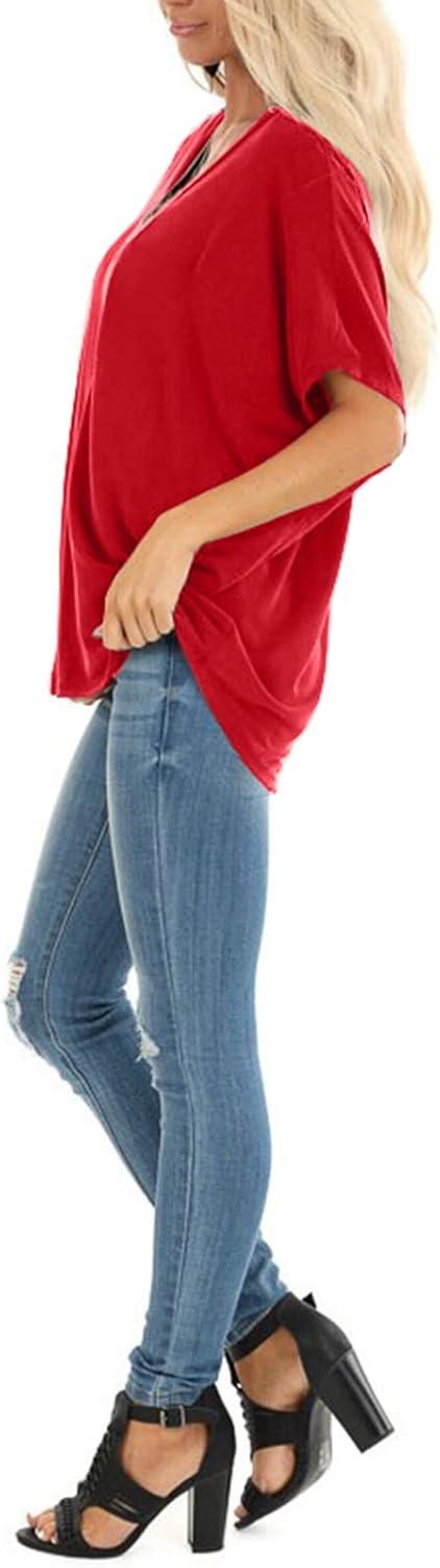 imageSAMPEEL Womens Summer Dolman Sleeve V Neck Casual Tops TshirtsRed