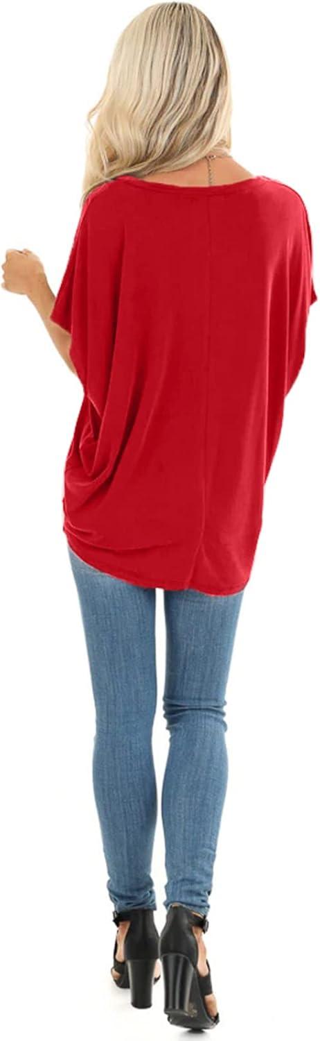 imageSAMPEEL Womens Summer Dolman Sleeve V Neck Casual Tops TshirtsRed