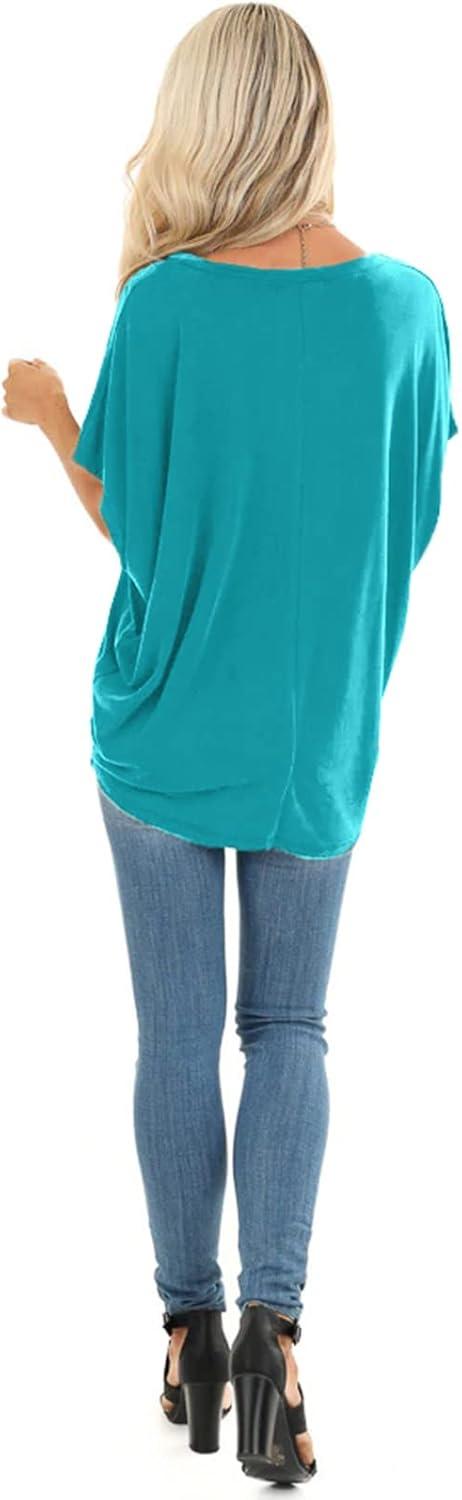 imageSAMPEEL Womens Summer Dolman Sleeve V Neck Casual Tops TshirtsTurquoise