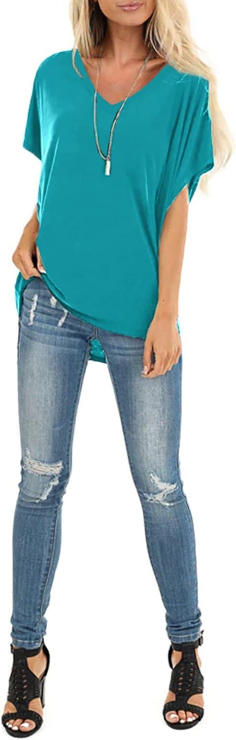 imageSAMPEEL Womens Summer Dolman Sleeve V Neck Casual Tops TshirtsTurquoise
