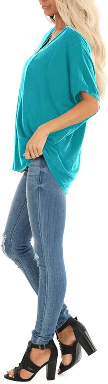 imageSAMPEEL Womens Summer Dolman Sleeve V Neck Casual Tops TshirtsTurquoise