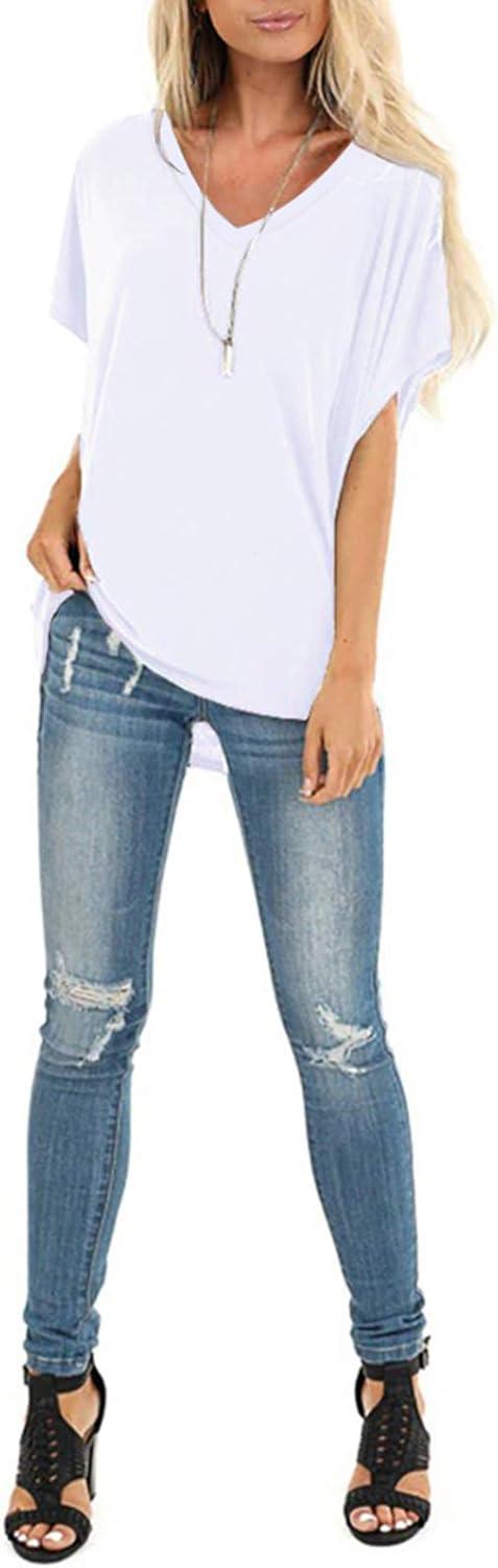 imageSAMPEEL Womens Summer Dolman Sleeve V Neck Casual Tops TshirtsWhite