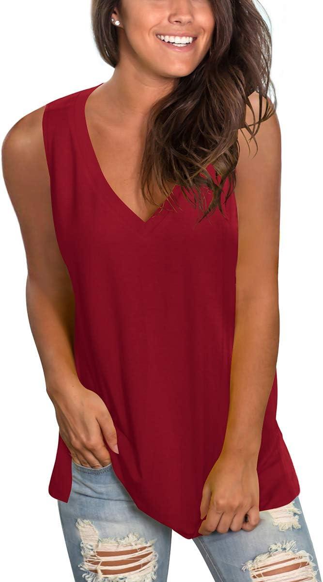 imageSAMPEEL Womens Summer Tank Tops Basic Tanks V Neck Sleeveless T Shirts Side Split102tank Burgundy