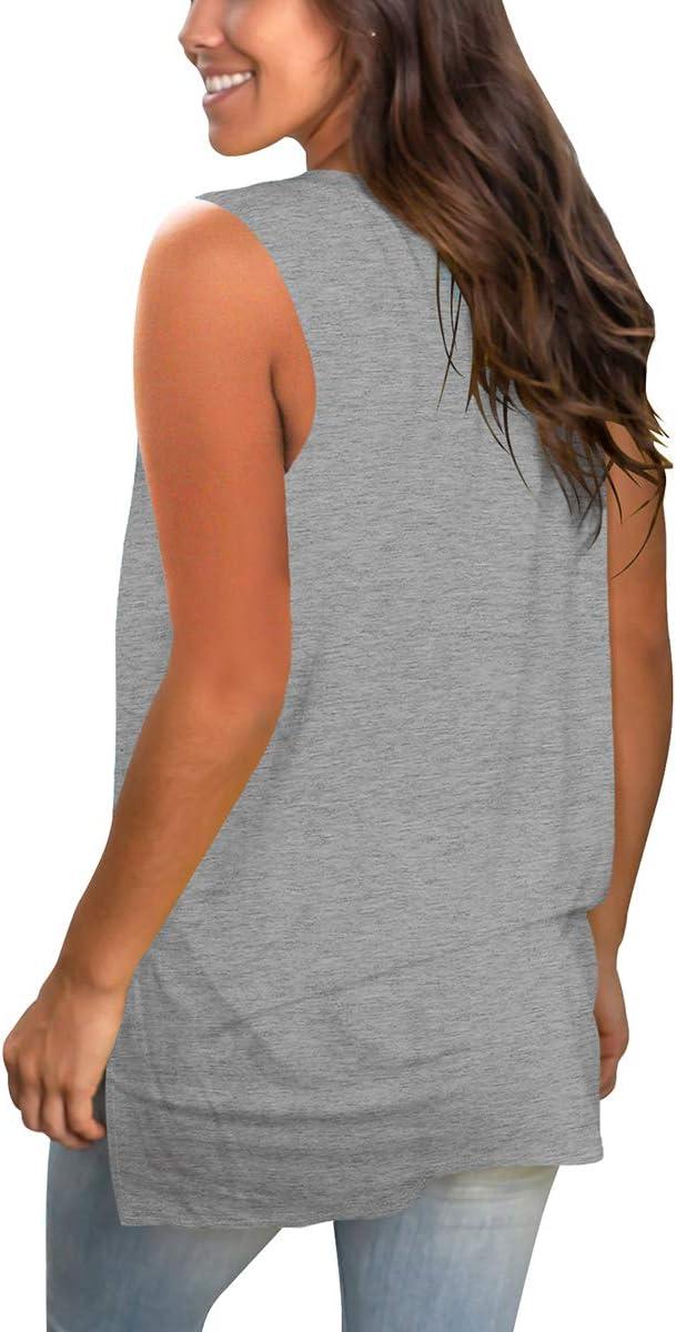 imageSAMPEEL Womens Summer Tank Tops Basic Tanks V Neck Sleeveless T Shirts Side Split104tank Grey