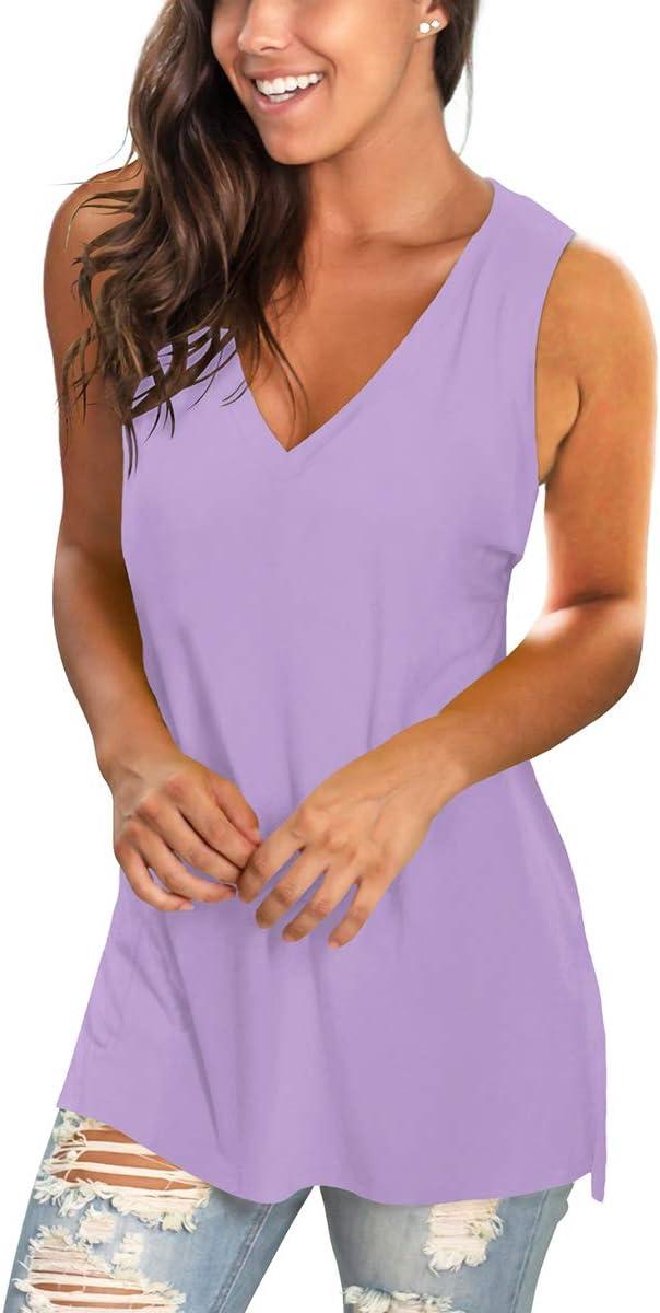 imageSAMPEEL Womens Summer Tank Tops Basic Tanks V Neck Sleeveless T Shirts Side Split110lavender