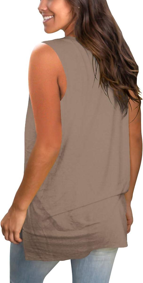 imageSAMPEEL Womens Summer Tank Tops Basic Tanks V Neck Sleeveless T Shirts Side Split111khaki