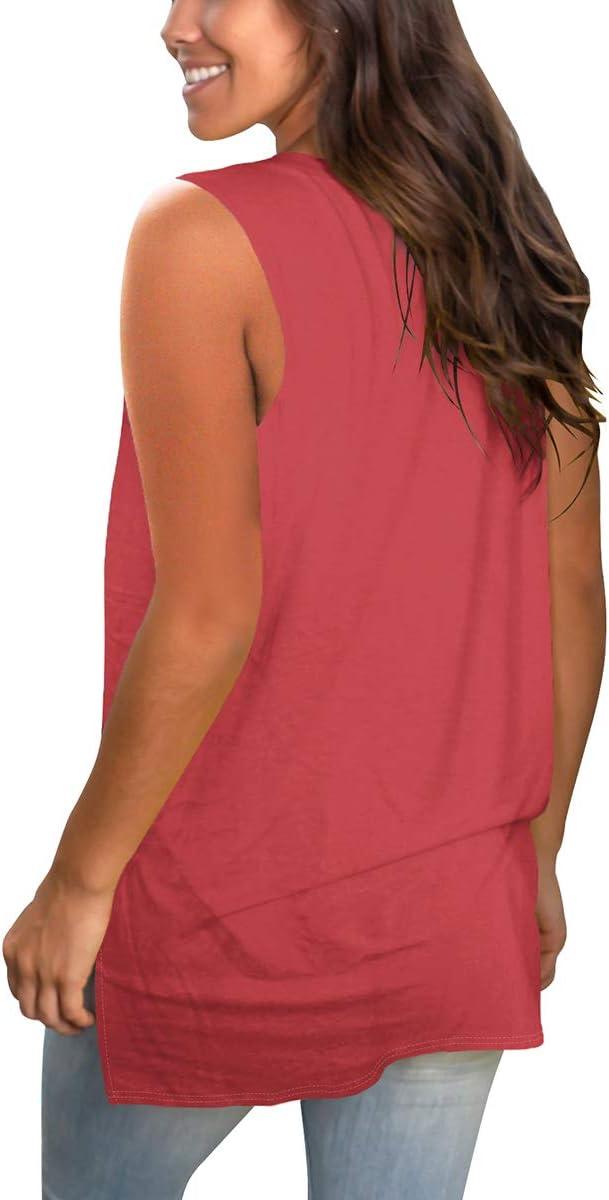 imageSAMPEEL Womens Summer Tank Tops Basic Tanks V Neck Sleeveless T Shirts Side Split114brickred