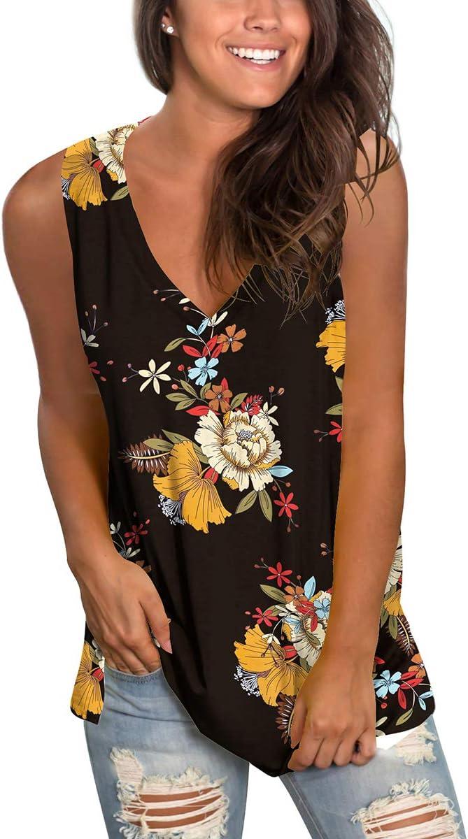 imageSAMPEEL Womens Summer Tank Tops Basic Tanks V Neck Sleeveless T Shirts Side Split121tank Black Print