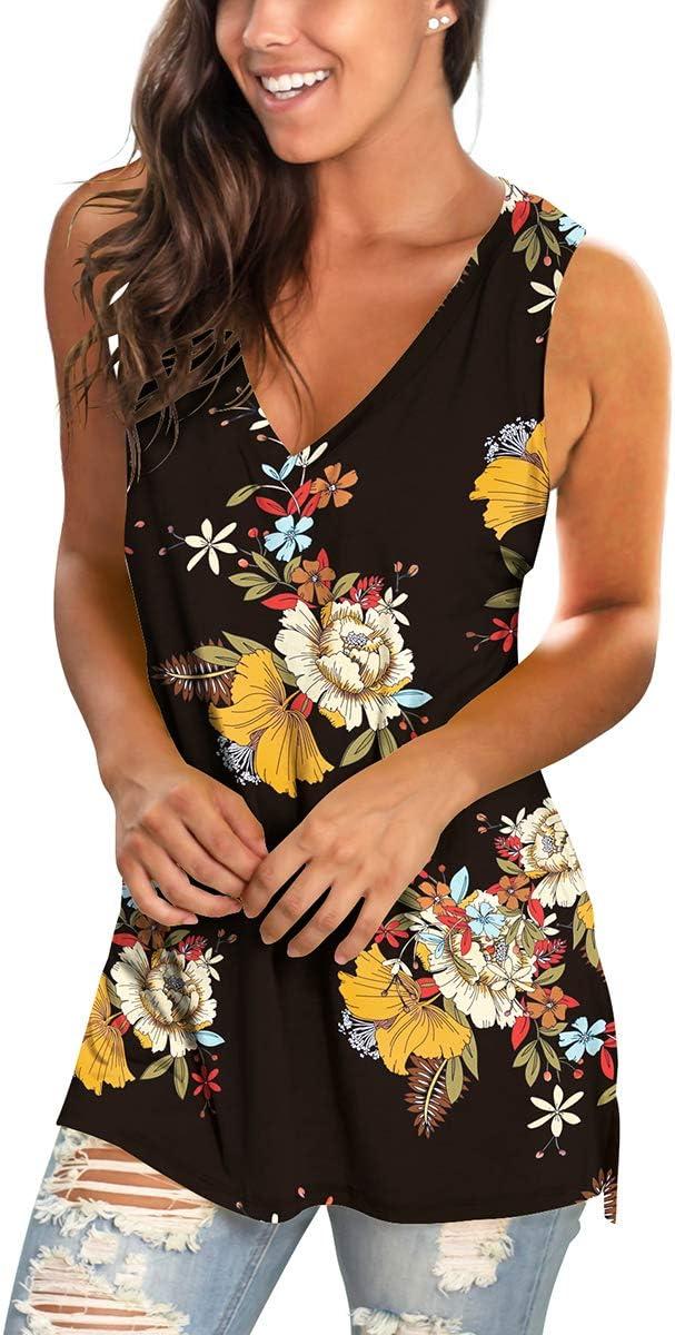 imageSAMPEEL Womens Summer Tank Tops Basic Tanks V Neck Sleeveless T Shirts Side Split121tank Black Print