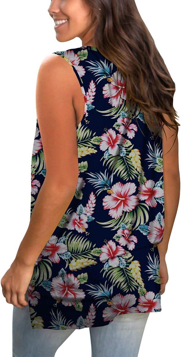imageSAMPEEL Womens Summer Tank Tops Basic Tanks V Neck Sleeveless T Shirts Side Split124tank Hibiscus