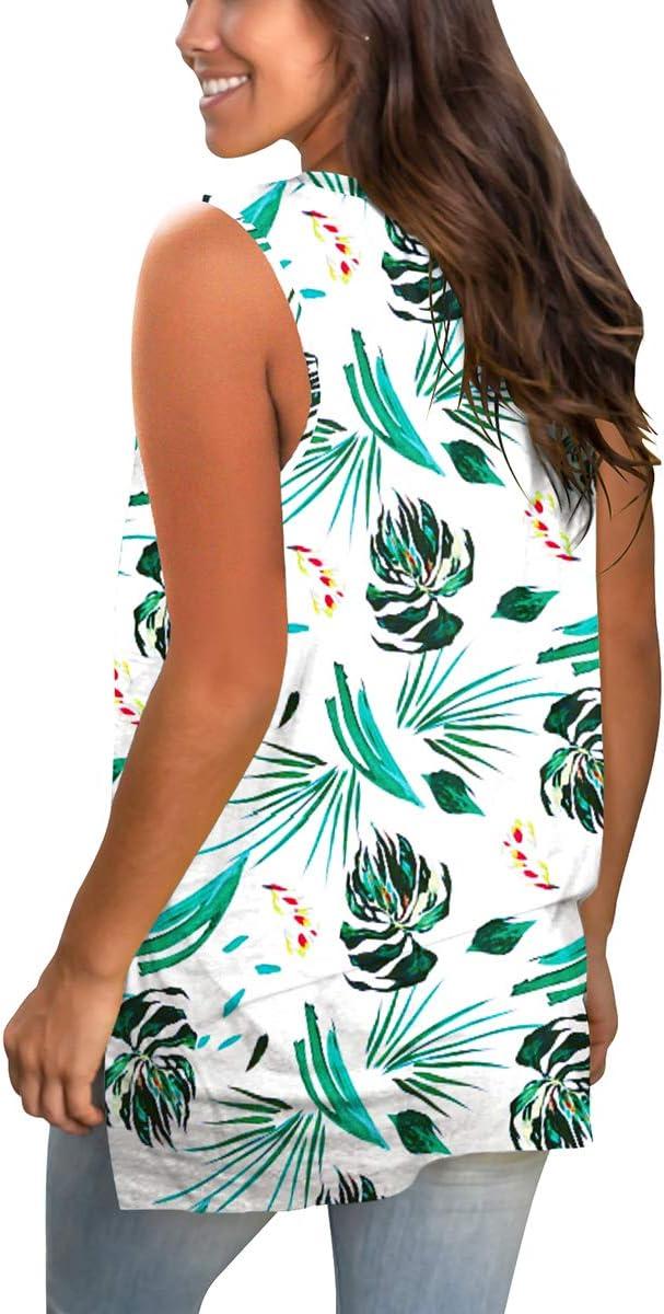 imageSAMPEEL Womens Summer Tank Tops Basic Tanks V Neck Sleeveless T Shirts Side Split125banana Leaf