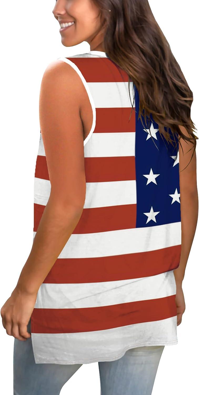 imageSAMPEEL Womens Summer Tank Tops Basic Tanks V Neck Sleeveless T Shirts Side Split128flag C