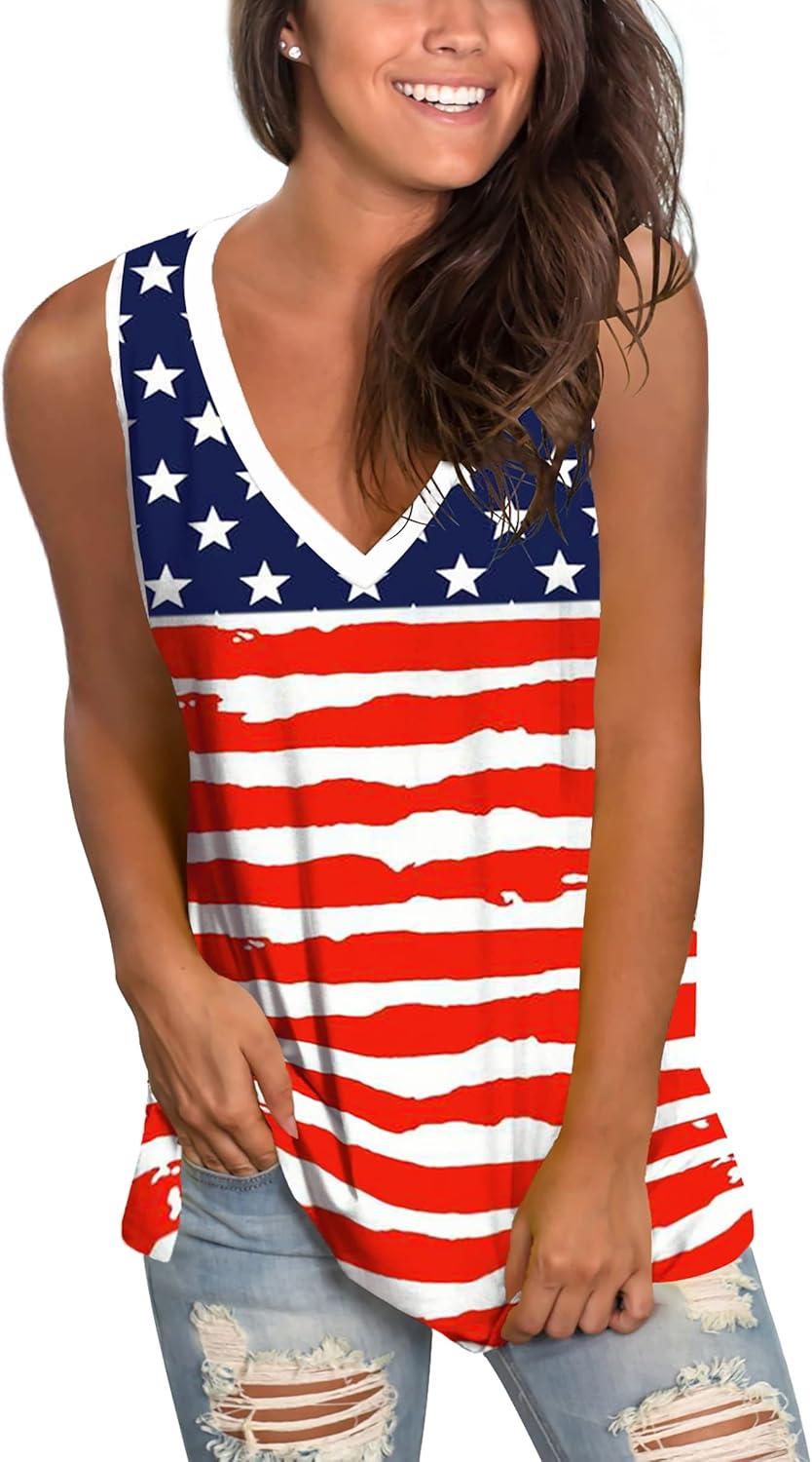 imageSAMPEEL Womens Summer Tank Tops Basic Tanks V Neck Sleeveless T Shirts Side Split128flag D