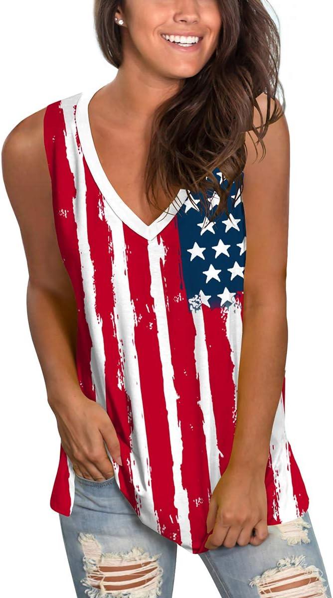 imageSAMPEEL Womens Summer Tank Tops Basic Tanks V Neck Sleeveless T Shirts Side Split128flag a