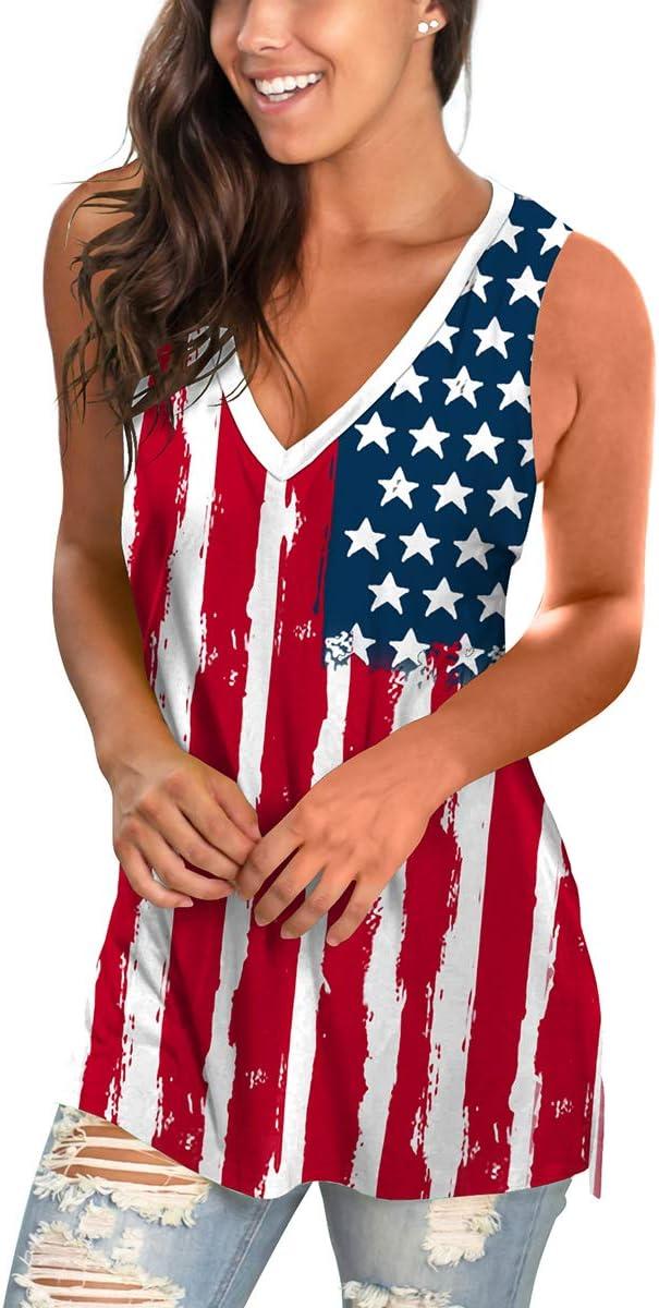 imageSAMPEEL Womens Summer Tank Tops Basic Tanks V Neck Sleeveless T Shirts Side Split128flag a