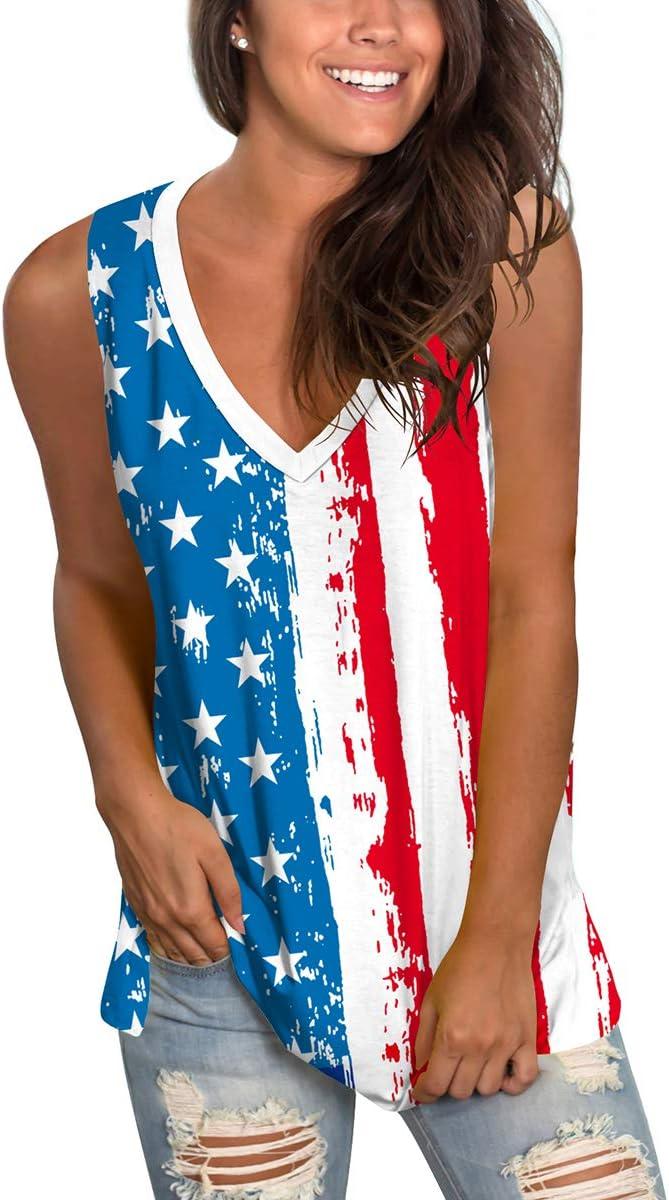 imageSAMPEEL Womens Summer Tank Tops Basic Tanks V Neck Sleeveless T Shirts Side Split129flag B