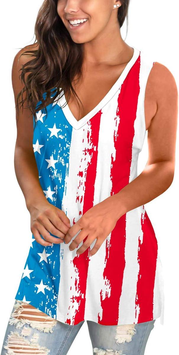 imageSAMPEEL Womens Summer Tank Tops Basic Tanks V Neck Sleeveless T Shirts Side Split129flag B