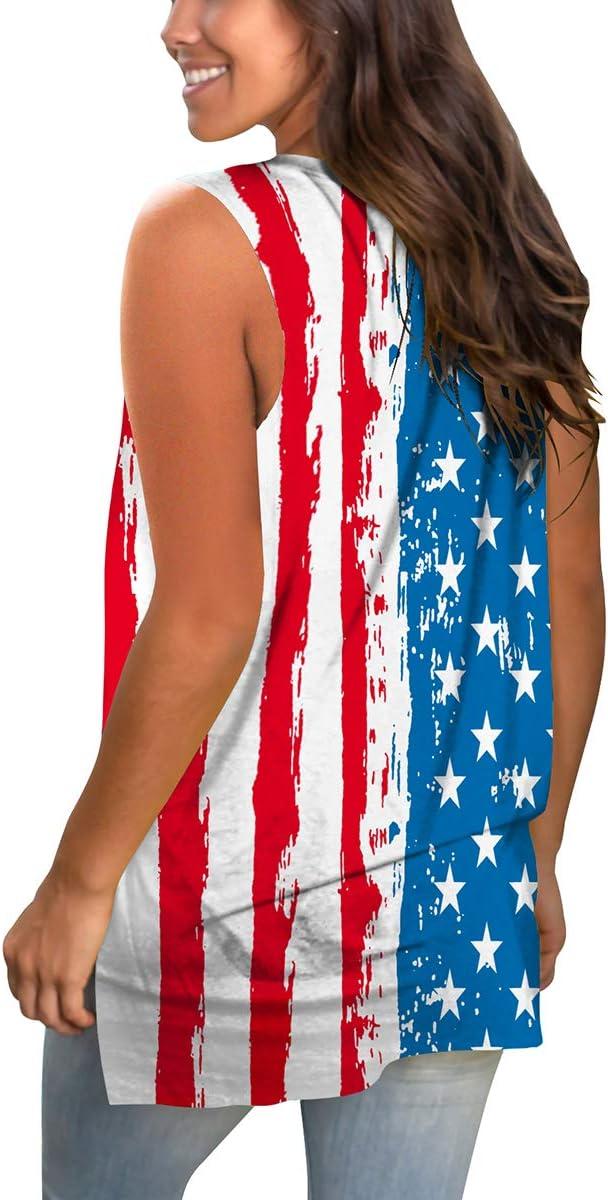 imageSAMPEEL Womens Summer Tank Tops Basic Tanks V Neck Sleeveless T Shirts Side Split129flag B