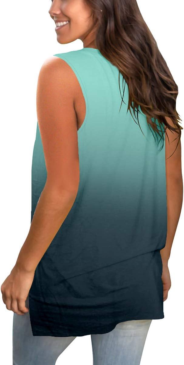 imageSAMPEEL Womens Summer Tank Tops Basic Tanks V Neck Sleeveless T Shirts Side Split133tank Omblue