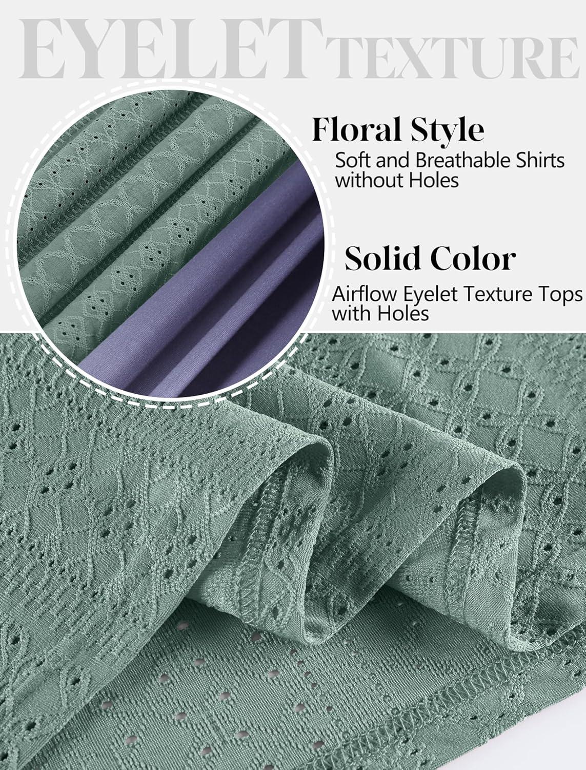 imageSAMPEEL Womens Summer Tops Trendy 2025 Eyelet Crossed V Neck T Shirts Loose Casual Short Sleeve Tshirts Shirts FashionClassic Green