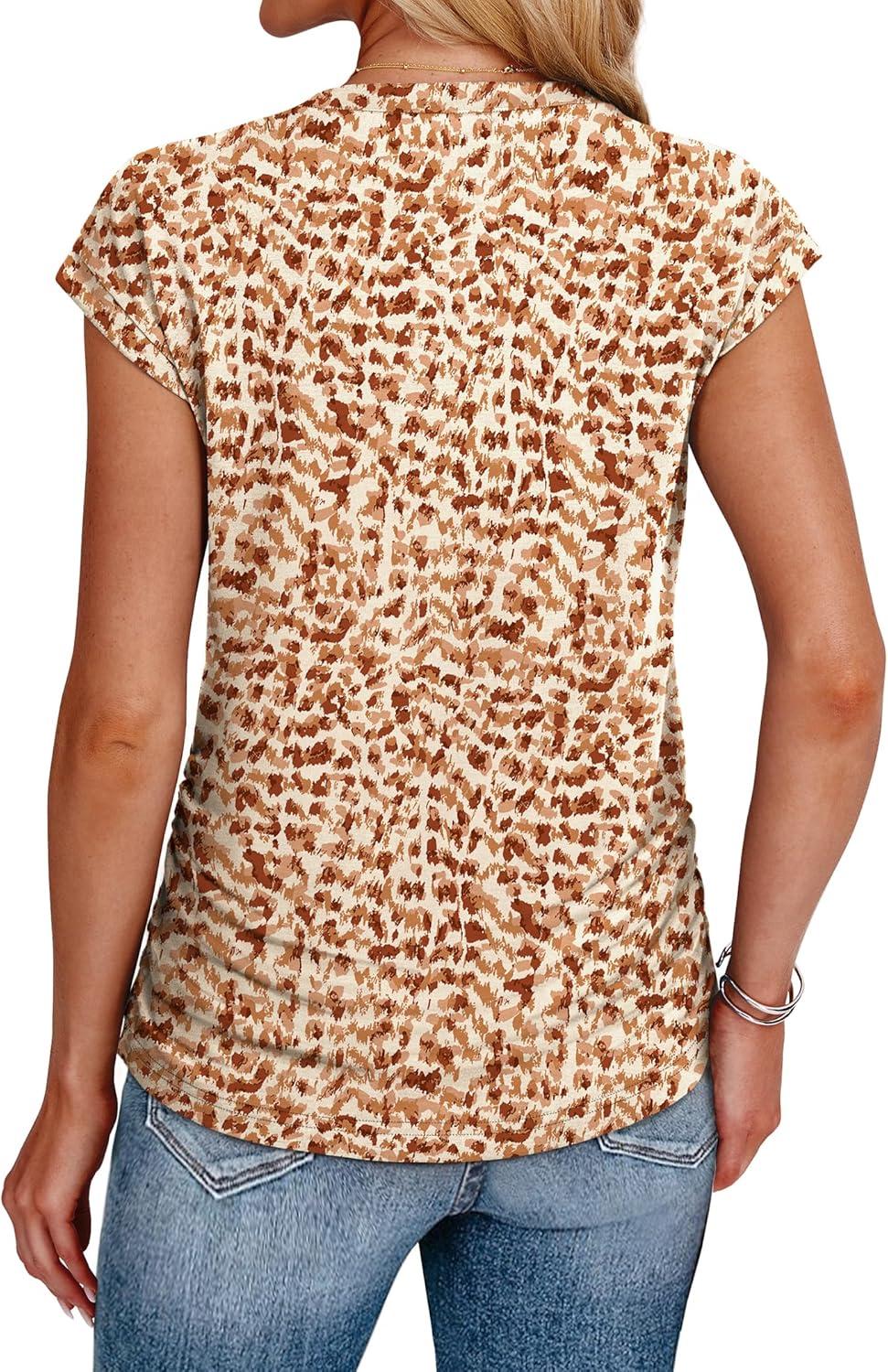 imageSAMPEEL Womens Summer Tops Trendy 2025 Ruched Cap Short Sleeve Tshirts Shirts Crew Neck T Shirts FashionUnique Orange Camouflage