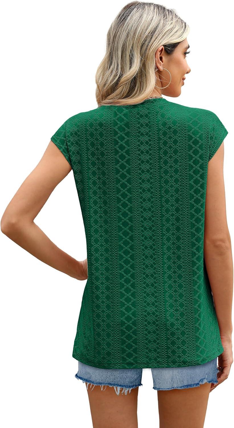 imageSAMPEEL Womens T Shirts Short Sleeve Pleated Dressy Casual Cap Sleeve Summer Tops BlousesKelly Green