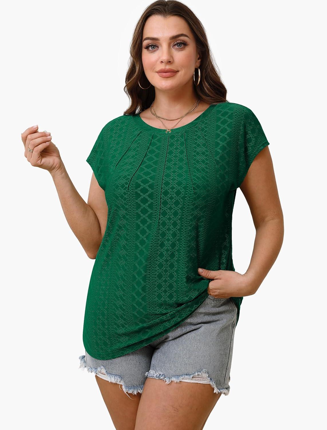 imageSAMPEEL Womens T Shirts Short Sleeve Pleated Dressy Casual Cap Sleeve Summer Tops BlousesKelly Green