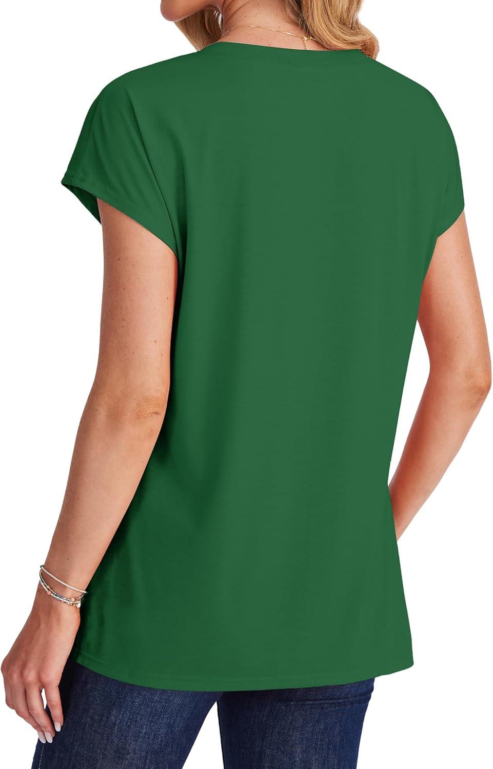 imageSAMPEEL Womens T Shirts V Neck Cap Short Sleeve Summer Tops Trendy 2025 Loose Casual Tshirts with PocketGreen