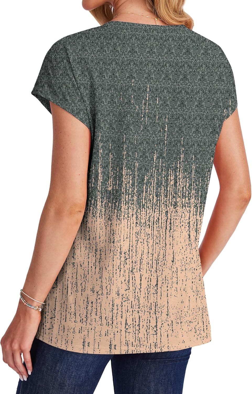 imageSAMPEEL Womens T Shirts V Neck Cap Short Sleeve Summer Tops Trendy 2025 Loose Casual Tshirts with PocketPattern Tie Dye