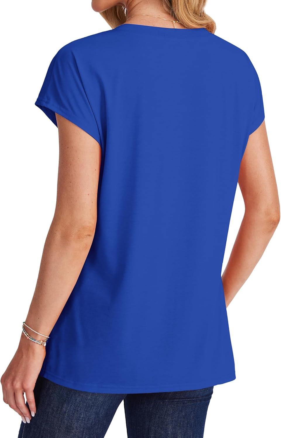 imageSAMPEEL Womens T Shirts V Neck Cap Short Sleeve Summer Tops Trendy 2025 Loose Casual Tshirts with PocketRoyal Blue