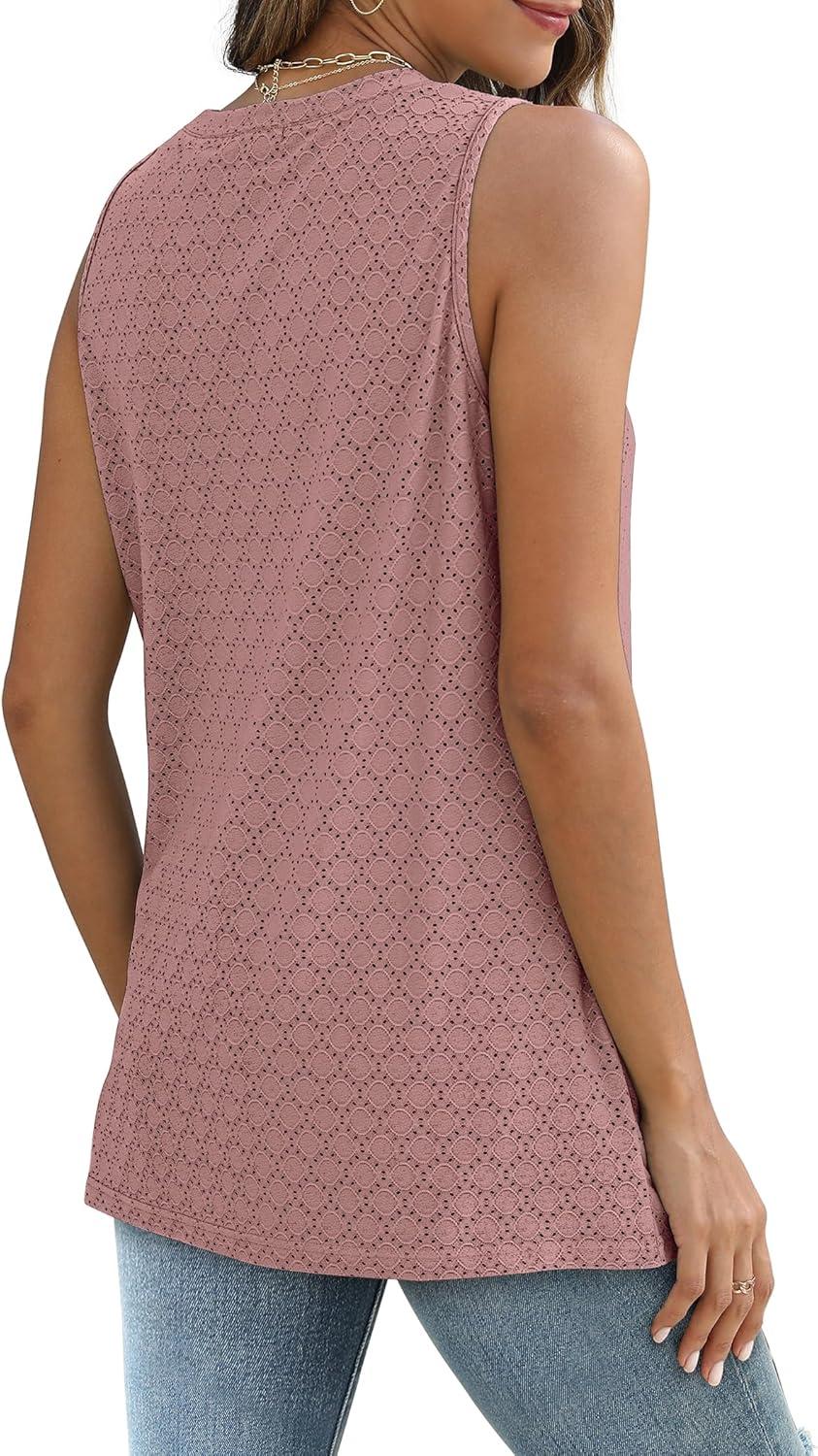 imageSAMPEEL Womens Tank Tops Eyelet Loose Casual Summer Tops Crew Neck Basic Sleeveless Shirts Trendy 2025Mauve Pink