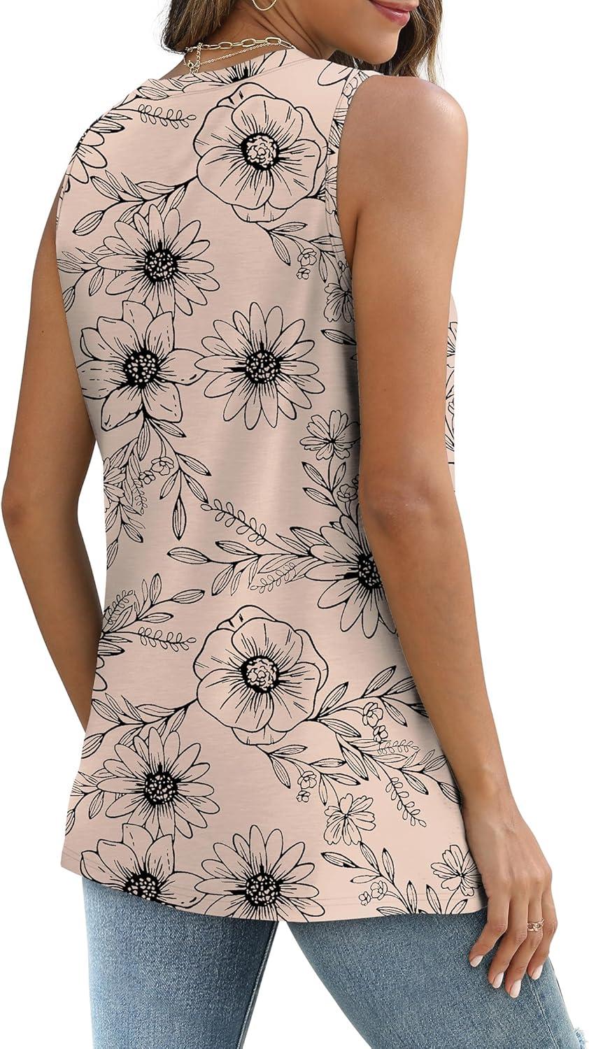 imageSAMPEEL Womens Tank Tops Eyelet Loose Casual Summer Tops Crew Neck Basic Sleeveless Shirts Trendy 2025Printbeige