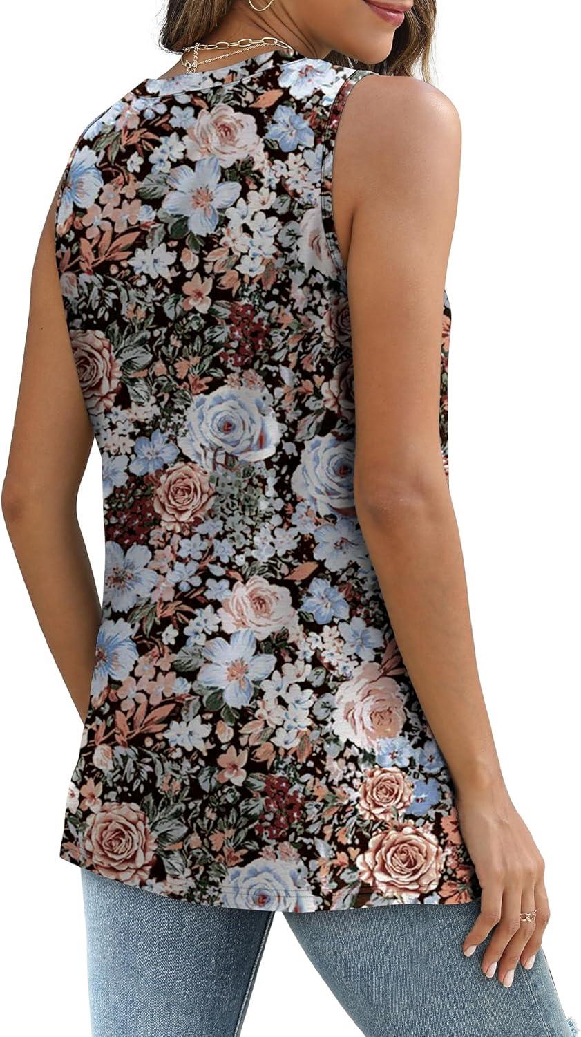 imageSAMPEEL Womens Tank Tops Eyelet Loose Casual Summer Tops Crew Neck Basic Sleeveless Shirts Trendy 2025Printblack Floral