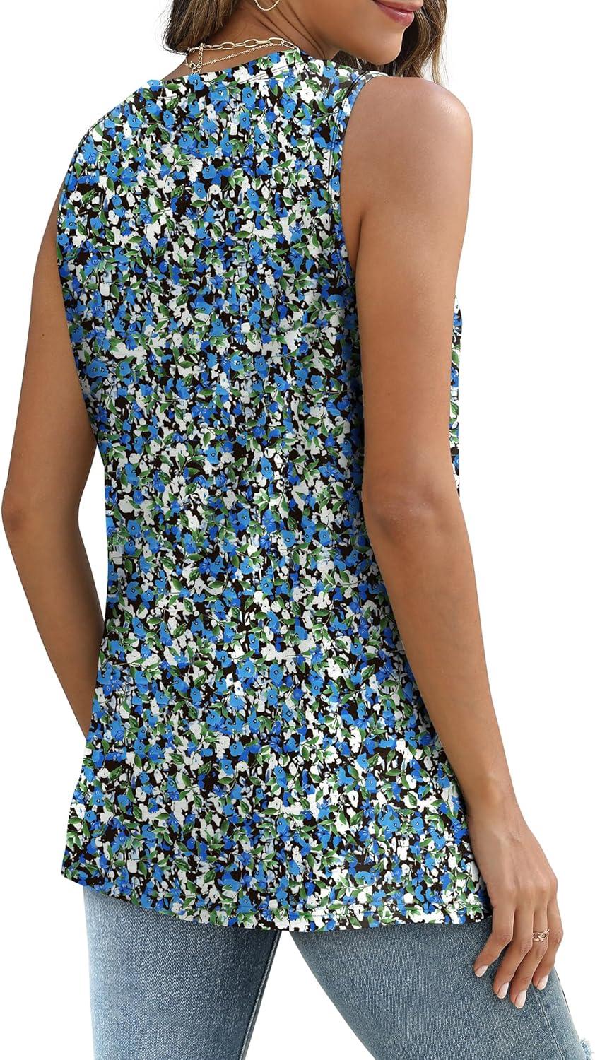 imageSAMPEEL Womens Tank Tops Eyelet Loose Casual Summer Tops Crew Neck Basic Sleeveless Shirts Trendy 2025Printblue