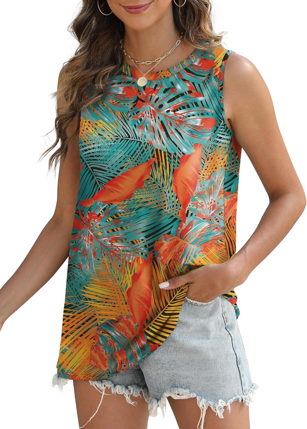 imageSAMPEEL Womens Tank Tops Eyelet Loose Casual Summer Tops Crew Neck Basic Sleeveless Shirts Trendy 2025Printcoconut