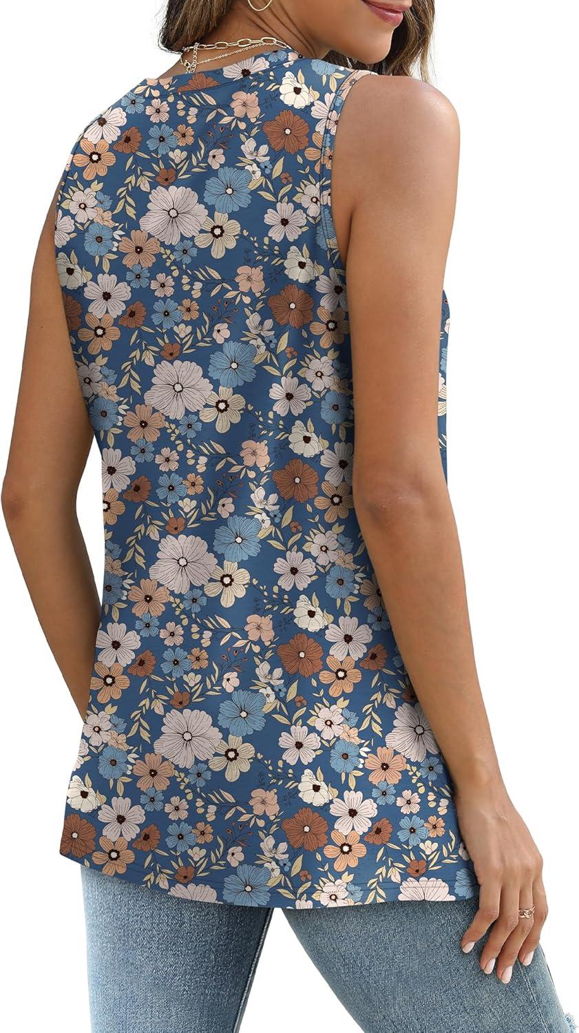 imageSAMPEEL Womens Tank Tops Eyelet Loose Casual Summer Tops Crew Neck Basic Sleeveless Shirts Trendy 2025Printnavy Faloral