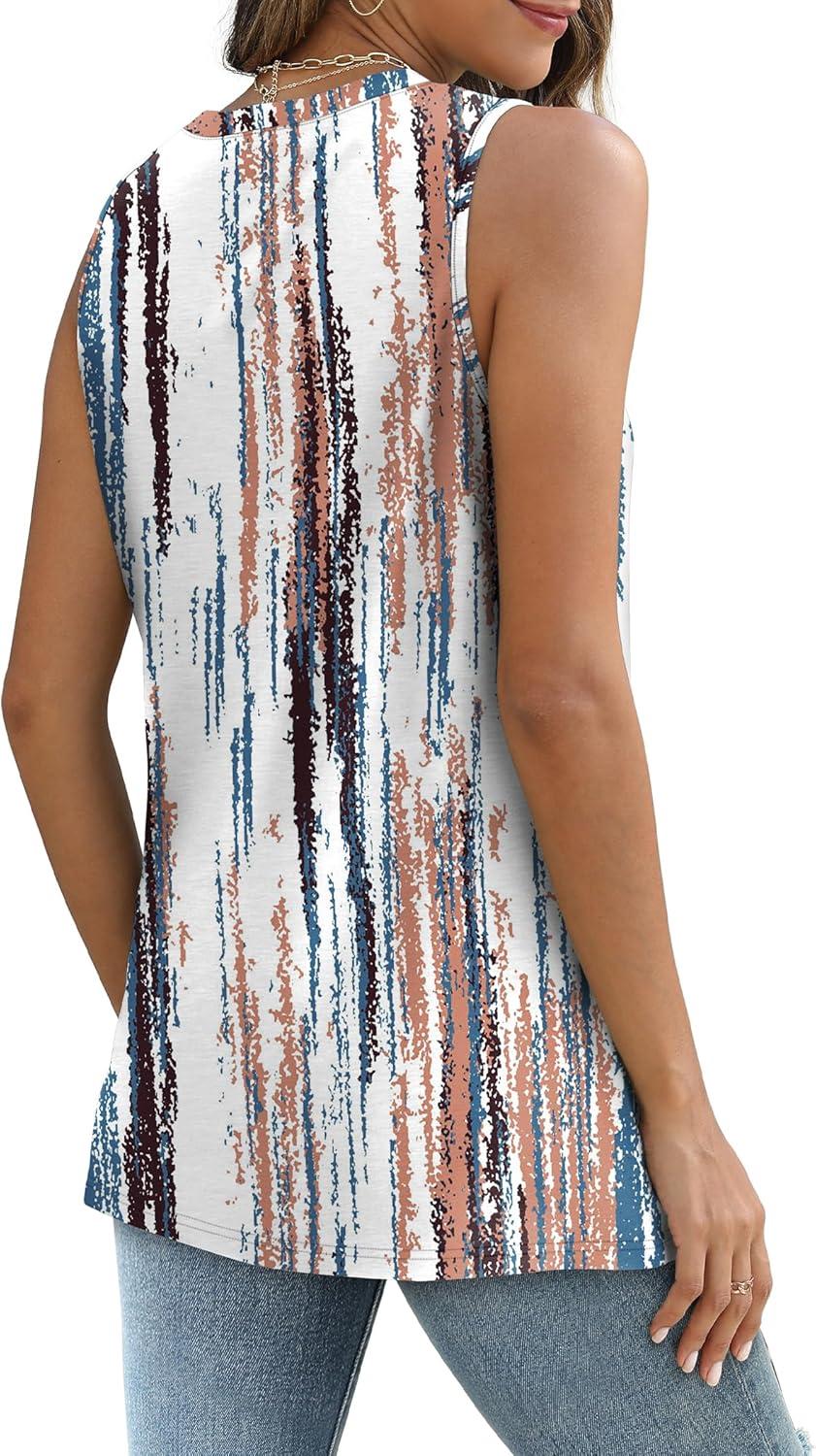 imageSAMPEEL Womens Tank Tops Eyelet Loose Casual Summer Tops Crew Neck Basic Sleeveless Shirts Trendy 2025Printtie Dye Brown