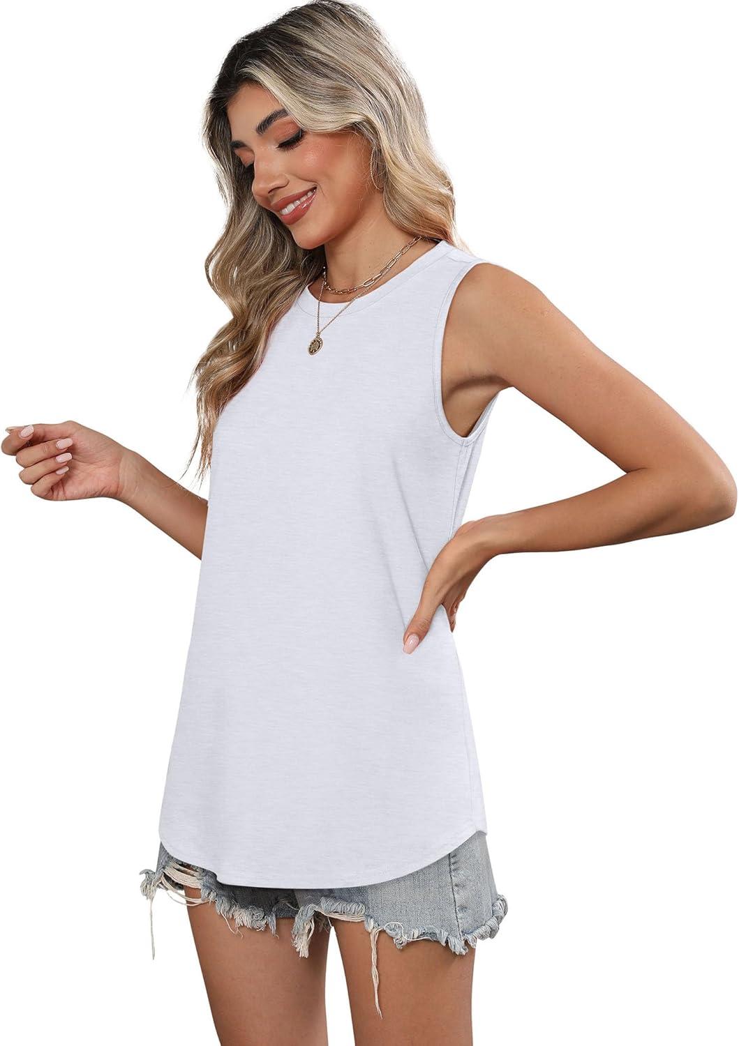 imageSAMPEEL Womens Tank Tops Loose Casual Summer Tops Crew Neck Basic Sleeveless Shirts Trendy 2025Awhite
