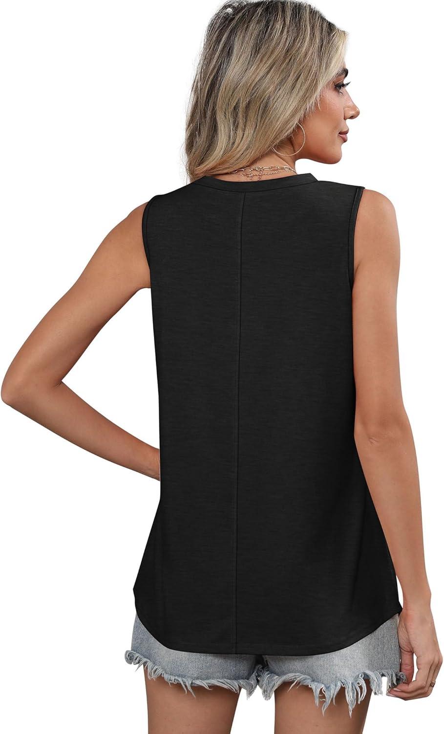 imageSAMPEEL Womens Tank Tops Loose Casual Summer Tops Crew Neck Basic Sleeveless Shirts Trendy 2025Black