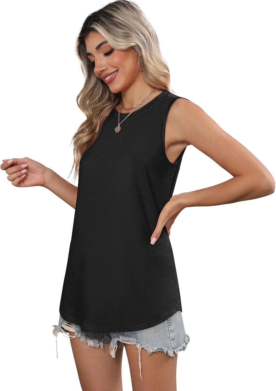 imageSAMPEEL Womens Tank Tops Loose Casual Summer Tops Crew Neck Basic Sleeveless Shirts Trendy 2025Black