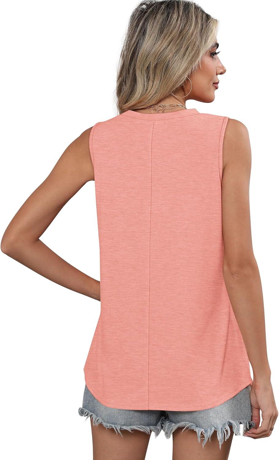 imageSAMPEEL Womens Tank Tops Loose Casual Summer Tops Crew Neck Basic Sleeveless Shirts Trendy 2025Coral