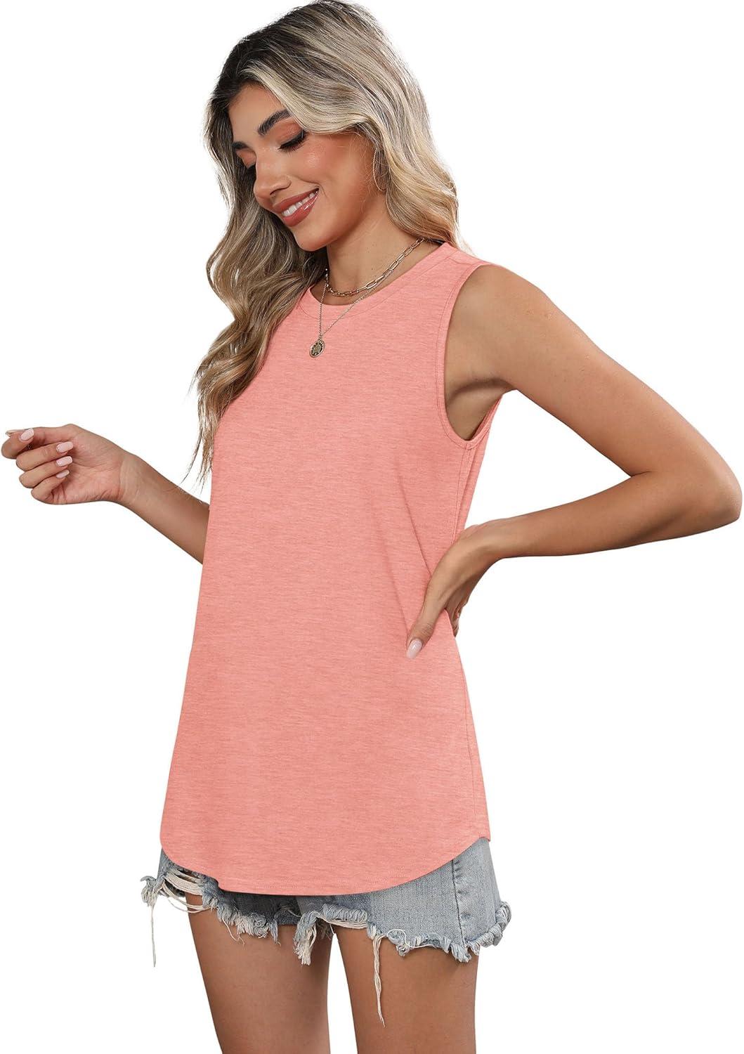 imageSAMPEEL Womens Tank Tops Loose Casual Summer Tops Crew Neck Basic Sleeveless Shirts Trendy 2025Coral