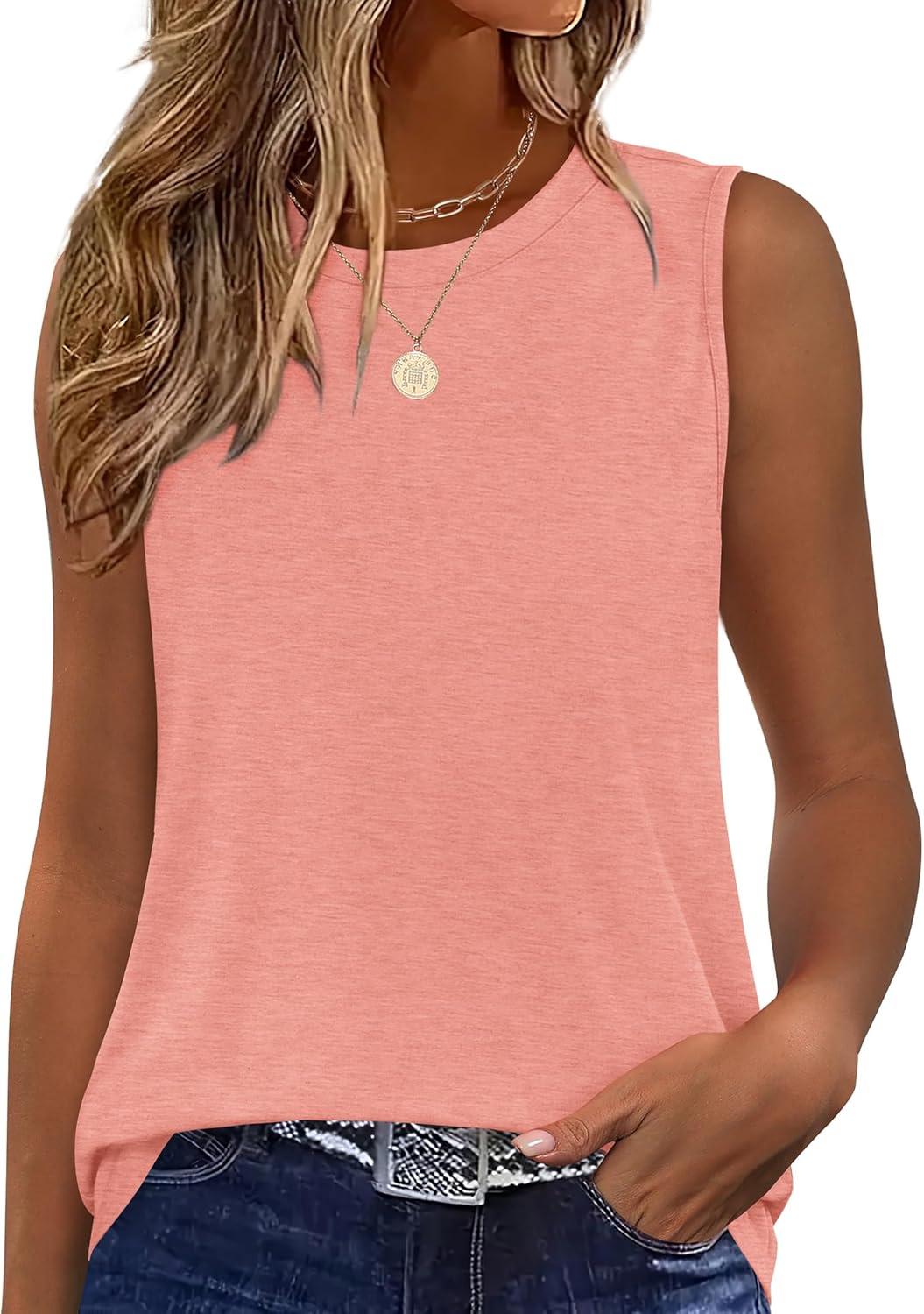 imageSAMPEEL Womens Tank Tops Loose Casual Summer Tops Crew Neck Basic Sleeveless Shirts Trendy 2025Coral