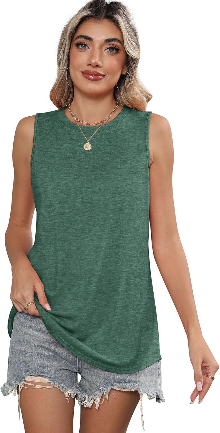 imageSAMPEEL Womens Tank Tops Loose Casual Summer Tops Crew Neck Basic Sleeveless Shirts Trendy 2025Green