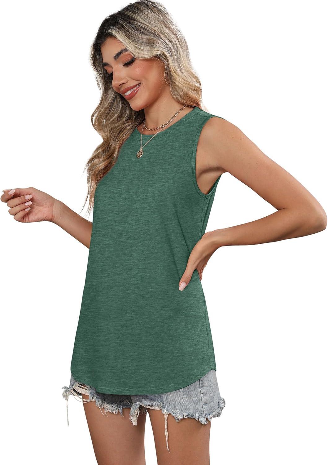imageSAMPEEL Womens Tank Tops Loose Casual Summer Tops Crew Neck Basic Sleeveless Shirts Trendy 2025Green