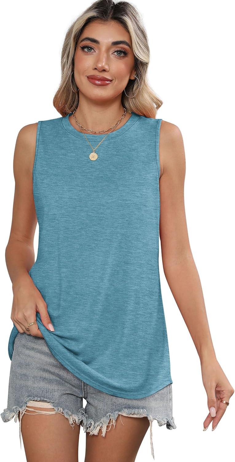 imageSAMPEEL Womens Tank Tops Loose Casual Summer Tops Crew Neck Basic Sleeveless Shirts Trendy 2025Pine Green