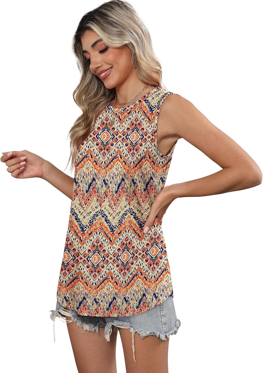imageSAMPEEL Womens Tank Tops Loose Casual Summer Tops Crew Neck Basic Sleeveless Shirts Trendy 2025Zbohemian Prints