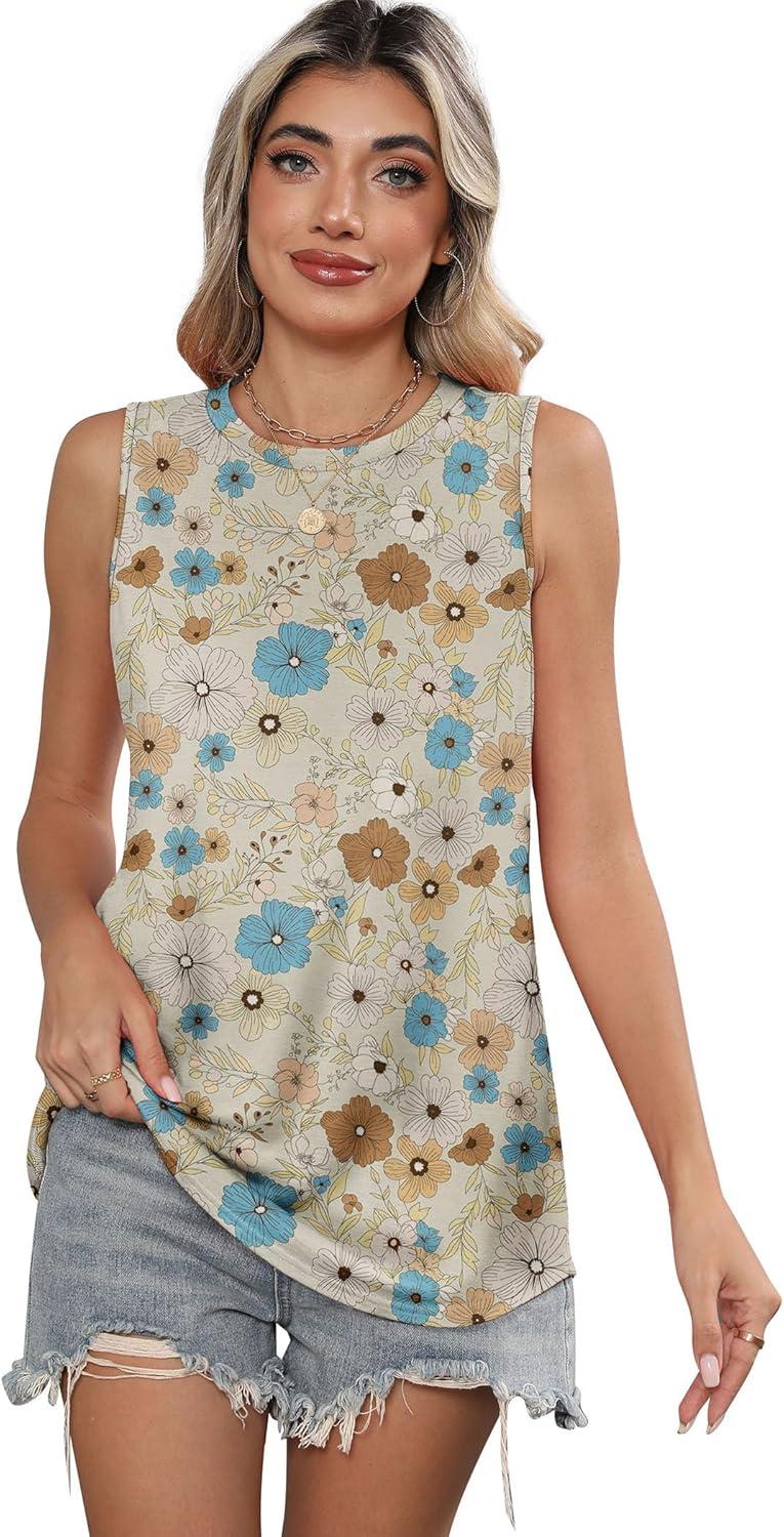 imageSAMPEEL Womens Tank Tops Loose Casual Summer Tops Crew Neck Basic Sleeveless Shirts Trendy 2025Zprint 1